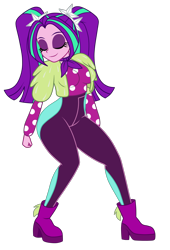 Size: 1500x2200 | Tagged: safe, artist:mashoart, character:aria blaze, episode:find the magic, g4, my little pony: equestria girls, my little pony:equestria girls, spoiler:eqg series (season 2), breasts, busty aria blaze, clothing, eyes closed, female, hips, pigtails, simple background, solo, thick, transparent background, twintails
