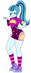Size: 1000x2300 | Tagged: safe, artist:mashoart, character:sonata dusk, episode:find the magic, g4, my little pony: equestria girls, my little pony:equestria girls, spoiler:eqg series (season 2), ass, breasts, butt, clothing, converse, eyes closed, female, legs, minidress, shoes, simple background, smiling, sneakers, socks, solo, sonata donk, striped socks, taco dress, thighs, transparent background