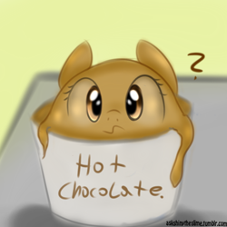 Size: 700x700 | Tagged: safe, artist:freefraq, oc, oc only, 30 minute art challenge, chocolate pony, confused, cute, food pony, frown, hot chocolate, looking at you, original species, question mark, solo, wavy mouth, wide eyes