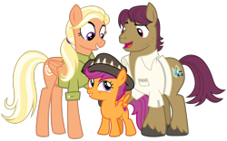 Size: 4000x2500 | Tagged: safe, artist:cheezedoodle96, character:mane allgood, character:scootaloo, character:snap shutter, species:earth pony, species:pegasus, species:pony, episode:the last crusade, g4, my little pony: friendship is magic, .svg available, clothing, cute, cutealoo, family, female, filly, hat, male, mare, raised eyebrow, raised hoof, scootalove, shirt, simple background, stallion, svg, transparent background, vector