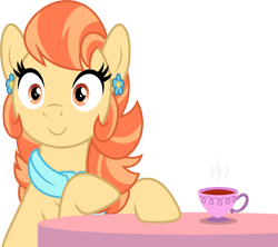 Size: 5000x4436 | Tagged: safe, artist:luckreza8, character:aunt holiday, species:earth pony, species:pony, episode:the last crusade, g4, my little pony: friendship is magic, .svg available, aunt holidorable, cup, cute, female, happy, simple background, solo, table, teacup, transparent background, vector