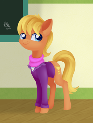Size: 1864x2464 | Tagged: safe, artist:dusthiel, character:ms. harshwhinny, species:earth pony, species:pony, chalkboard, cheek fluff, clothing, female, leg fluff, mare, solo