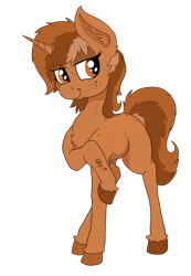 Size: 2733x3943 | Tagged: safe, artist:paskanaakka, part of a set, oc, oc only, oc:sign, species:pony, species:unicorn, arrow, body writing, chest fluff, colored hooves, female, freckles, horn, implied gay, lidded eyes, lorem ipsum, mare, pointing, raised leg, sassy, simple background, smiling, solo, standing, teasing, transparent background