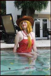 Size: 3456x5184 | Tagged: safe, artist:krazykari, character:applejack, species:human, absurd file size, clothing, cosplay, costume, irl, irl human, photo, solo, swimming pool, water