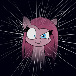 Size: 1845x1845 | Tagged: safe, artist:moonatik, character:pinkamena diane pie, character:pinkie pie, species:pony, newbie artist training grounds, atg 2019, breaking point, broken glass, female, insanity, looking at you, mare, solo