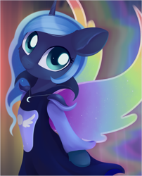 Size: 1379x1703 | Tagged: safe, artist:dusthiel, character:princess luna, species:alicorn, species:pony, newbie artist training grounds, asriel dreemurr, atg 2019, cute, female, filly, lunabetes, mare, solo, undertale, woona, younger