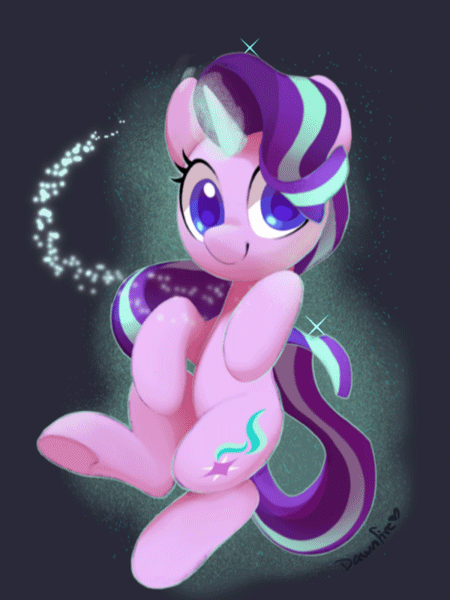 Size: 450x600 | Tagged: safe, artist:dawnfire, artist:szafir87, edit, character:starlight glimmer, species:pony, species:unicorn, animated, blinking, colored pupils, cute, female, floating, gif, glimmerbetes, glowing horn, horn, levitation, magic, magic aura, mare, self-levitation, smiling, solo, szafir87 is trying to murder us, telekinesis