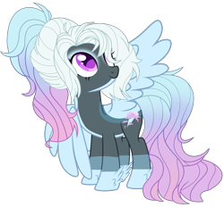 Size: 2921x2724 | Tagged: safe, artist:lazuli, artist:rukemon, base used, oc, oc only, oc:alluring storm, parent:rainbow dash, parent:thunderlane, parents:thunderdash, species:pegasus, species:pony, blaze (coat marking), commission, eyeshadow, female, makeup, mare, multicolored hair, offspring, pale belly, ponytail, simple background, solo, transparent background