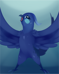 Size: 1379x1705 | Tagged: safe, artist:dusthiel, character:princess luna, newbie artist training grounds, against glass, angry, atg 2019, birdified, cute, female, glass, lunabetes, solo, species swap