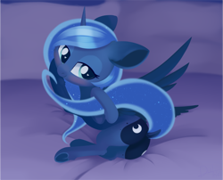 Size: 1705x1379 | Tagged: safe, artist:dusthiel, character:princess luna, species:alicorn, species:pony, newbie artist training grounds, atg 2019, bedroom eyes, blushing, both cutie marks, butt, cute, dock, female, floppy ears, heart eyes, leg fluff, looking at you, lunabetes, moonbutt, plot, presenting, smiling, solo, underhoof, wingding eyes