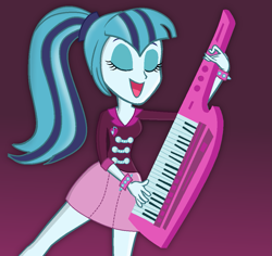 Size: 1029x972 | Tagged: safe, artist:grapefruitface1, artist:inside-our-mind, base used, character:sonata dusk, my little pony:equestria girls, bracelet, clothing, eyes closed, female, gradient background, happy, jewelry, keyboard, keytar, miniskirt, missing accessory, musical instrument, ponytail, skirt, solo