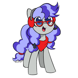 Size: 1582x1582 | Tagged: safe, artist:dawnfire, oc, oc only, oc:cinnabyte, species:pony, adorkable, bandana, cute, dork, female, glasses, headset, mare, neckerchief, ocbetes, open mouth, pigtails, simple background, smiling, solo, transparent background