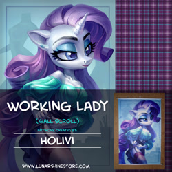 Size: 876x876 | Tagged: safe, artist:holivi, character:rarity, species:anthro, species:pony, species:unicorn, advertisement, belt, clothing, ear piercing, earring, female, garters, jewelry, mare, piercing, shoulderless, skirt, skirt lift, socks, solo, stockings, thigh highs, thighs