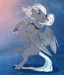Size: 1000x1164 | Tagged: safe, artist:sunny way, rcf community, oc, oc only, species:pegasus, species:pony, collar, cute, falling, female, hooves, mare, open mouth, pegasus oc, solo, tail, wings