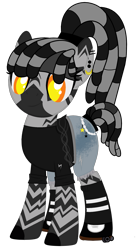 Size: 1217x2217 | Tagged: safe, artist:lazuli, artist:rukemon, base used, oc, oc only, oc:wylde rush, species:pony, species:zebra, clothing, commission, dreadlocks, ear piercing, earring, female, jewelry, mare, piercing, ponytail, roller skates, rollerblades, shirt, shoes, shorts, simple background, socks, solo, t-shirt, torn clothes, transparent background, zebra oc