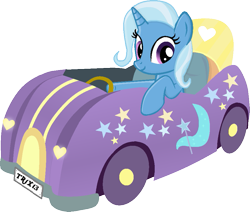 Size: 947x804 | Tagged: safe, artist:grapefruitface1, artist:twittershy, base used, derpibooru original, character:trixie, species:pony, species:unicorn, car, cutie mark, driving, female, looking at you, simple background, solo, stripes, transparent background, vehicle