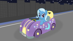 Size: 1920x1080 | Tagged: safe, artist:grapefruitface1, artist:twittershy, base used, character:trixie, 1920x1080, building, car, driving, female, looking at you, night, solo, street, wallpaper