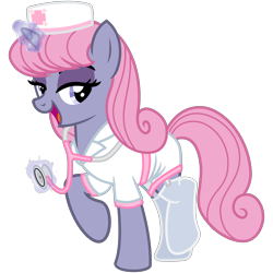 Size: 3200x3200 | Tagged: safe, artist:cheezedoodle96, oc, oc only, oc:velvet, species:pony, species:unicorn, .svg available, clothing, eyeshadow, female, garters, glowing horn, hat, horn, lidded eyes, looking at you, magic, magic aura, makeup, mare, nurse outfit, raised hoof, shirt, simple background, skirt, smiling, solo, stethoscope, stockings, svg, telekinesis, thigh highs, transparent background, vector