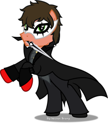 Size: 4522x5116 | Tagged: safe, artist:vector-brony, species:earth pony, species:pony, absurd resolution, barely pony related, clothing, crossover, gloves, joker (persona), mask, mouth hold, persona, persona 5, ponified, rearing, ren amamiya, shoes, simple background, solo, transparent background, video game crossover