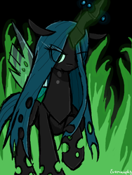 Size: 512x680 | Tagged: safe, artist:evomanaphy, character:queen chrysalis, species:changeling, changeling queen, female, fire, green fire, solo