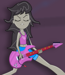 Size: 639x730 | Tagged: safe, artist:azura-bases, artist:grapefruitface1, base used, character:octavia melody, my little pony:equestria girls, alternate clothes, alternate hairstyle, belly button, clothing, electric light orchestra, eyes closed, female, guitar, midriff, rocktavia, solo, tank top