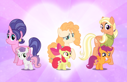 Size: 3457x2252 | Tagged: safe, artist:andoanimalia, artist:cheezedoodle96, artist:dashiesparkle edit, artist:mundschenk85, edit, character:apple bloom, character:cookie crumbles, character:mane allgood, character:pear butter, character:scootaloo, character:sweetie belle, species:earth pony, species:pegasus, species:pony, species:unicorn, clothing, cutie mark, cutie mark crusaders, female, filly, like mother like daughter, mother and daughter, the cmc's cutie marks, wallpaper, wallpaper edit