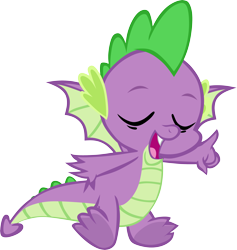 Size: 3330x3517 | Tagged: safe, artist:memnoch, character:spike, species:dragon, episode:sweet and smoky, g4, my little pony: friendship is magic, eyes closed, male, simple background, smiling, solo, tail, toes, transparent background, underfoot, vector, winged spike, wings