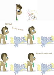 Size: 2002x2755 | Tagged: safe, artist:ask-theponydoctor, artist:jitterbugjive, character:derpy hooves, character:doctor whooves, character:time turner, species:pony, lovestruck derpy, ask, blood, foaming at the mouth, fourth wall, nosebleed, swirly eyes, tumblr