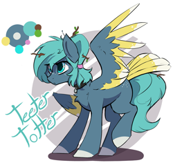 Size: 1455x1393 | Tagged: safe, artist:beardie, oc, oc only, oc:teeter totter, species:pegasus, species:pony, collar, female, mare, pet tag, simple background, solo, stick, tail feathers, white background