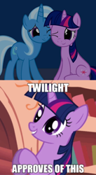 Size: 828x1514 | Tagged: safe, artist:navitaserussirus, edit, character:trixie, character:twilight sparkle, species:pony, ship:twixie, approved, approves, female, golden oaks library, lesbian, shipping