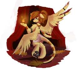 Size: 4050x3729 | Tagged: safe, alternate version, artist:beardie, oc, oc only, oc:katya ironstead, species:sphinx, chest fluff, clothing, dancing, egyptian, egyptian dance, egyptian pony, female, solo, species swap, sphinxified