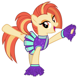 Size: 3200x3200 | Tagged: safe, artist:cheezedoodle96, character:shimmy shake, species:earth pony, species:pony, episode:2-4-6 greaaat, .svg available, active stretch, cheering, cheerleader, cheerleader outfit, clothing, cute, female, looking at you, mare, pleated skirt, pom pom, ponytail, shirt, simple background, skirt, smiling, solo, stretching, svg, transparent background, vector