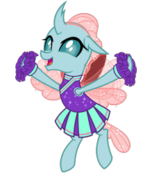 Size: 2800x3200 | Tagged: safe, artist:cheezedoodle96, character:ocellus, species:changeling, species:reformed changeling, episode:2-4-6 greaaat, .svg available, cheering, cheerleader, cheerleader ocellus, cheerleader outfit, clothing, cute, diaocelles, female, flying, looking at you, open mouth, pleated skirt, pom pom, simple background, skirt, smiling, solo, svg, transparent background, vector