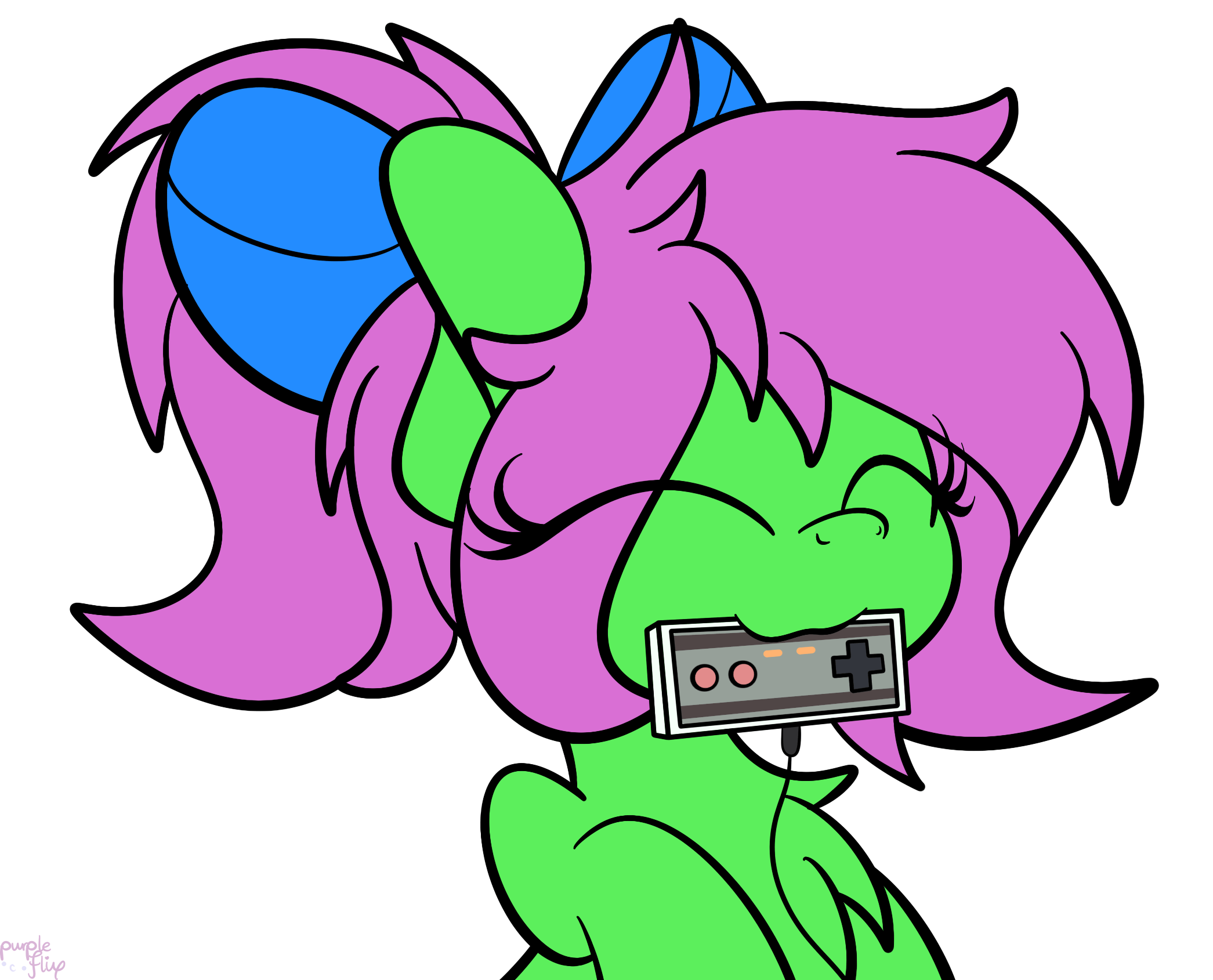 Size: 2091x1689 | Tagged: safe, artist:kimjoman, oc, oc only, oc:zippy sparkz, species:pony, accessories, animated, bow, commission, controller, cute, eyes closed, female, gif, mouth hold, nibbling, nintendo entertainment system, simple background, solo, white background, ych result, your character here