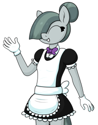 Size: 1813x2314 | Tagged: safe, artist:moonatik, character:marble pie, species:anthro, species:pony, apron, bow tie, bun, clothing, female, gloves, hair bun, maid, mare, simple background, smiling, solo, transparent background, uniform, waving