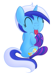Size: 2896x3944 | Tagged: safe, artist:drawponies, character:minuette, back, clothing, cute, female, minubetes, simple background, socks, solo, striped socks, tongue out, white background