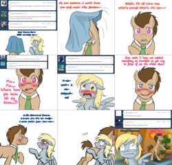 Size: 2344x2254 | Tagged: safe, artist:jitterbugjive, character:derpy hooves, character:doctor whooves, character:time turner, species:earth pony, species:pegasus, species:pony, lovestruck derpy, ask, bait and switch, bonsai, doctor who, george, love poison, tardis, tardis console room, tardis control room, the doctor, tumblr