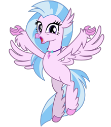 Size: 2800x3200 | Tagged: safe, alternate version, artist:cheezedoodle96, character:silverstream, species:classical hippogriff, species:hippogriff, .svg available, arms spread out, cute, diastreamies, female, flying, happy, looking at you, open mouth, simple background, solo, spread wings, svg, transparent background, vector, wings