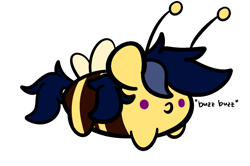 Size: 928x616 | Tagged: safe, artist:kimjoman, oc, oc only, oc:purple flix, chubbie, bee, blob, blob ponies, cute, insect, male, no pupils, simple background, solo, species swap, text, white background