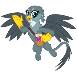 Size: 3200x3200 | Tagged: safe, artist:cheezedoodle96, character:gabby, species:griffon, episode:dragon dropped, g4, my little pony: friendship is magic, .svg available, female, flying, letter, looking at you, mailbag, paw pads, paws, simple background, solo, svg, transparent background, vector, waving