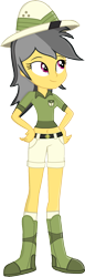 Size: 652x2109 | Tagged: safe, artist:grapefruitface1, character:daring do, my little pony:equestria girls, alternate design, belly button, boots, clothing, hands on hip, hat, midriff, polo shirt, shoes, short shirt, simple background, smiling, transparent background