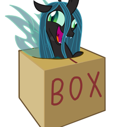Size: 1000x1000 | Tagged: safe, artist:cheezedoodle96, character:queen chrysalis, species:changeling, box, changeling in a box, changeling queen, crazylis, female, hole, insanity, vector