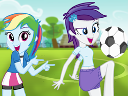 Size: 1343x1016 | Tagged: safe, alternate version, artist:epiccartoonsfan, artist:grapefruitface1, artist:sakyas-bases, artist:shiibases, base used, character:rainbow dash, character:rarity, my little pony:equestria girls, clothing, football, pointing, sports