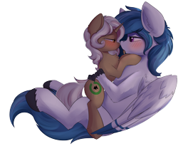 Size: 3642x3086 | Tagged: safe, artist:beardie, oc, oc only, oc:delta dart, oc:rewind, species:pony, blushing, couple, cute, delwind, drool, drool string, female, kissing, lidded eyes, looking at each other, male, size difference, straight