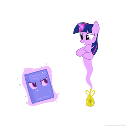 Size: 1400x1400 | Tagged: dead source, safe, artist:navitaserussirus, character:trixie, character:twilight sparkle, asktwixiegenies, book, genie, inanimate tf, magic lamp, objectification, transformation