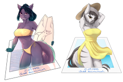 Size: 4000x2660 | Tagged: safe, artist:chapaevv, artist:empaws, oc, oc only, oc:kinyua, species:anthro, species:zebra, anthro oc, armpits, bikini, clothing, collaboration, dress, erect nipples, hat, looking at you, nipple outline, photo, side slit, summer, sundress, surfboard, swimsuit, ych result, zebra oc