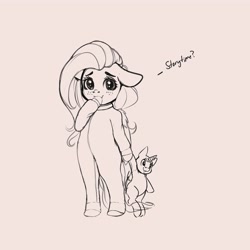 Size: 4000x4000 | Tagged: safe, artist:miokomata, character:fluttershy, species:pegasus, species:pony, bipedal, clothing, cute, dialogue, female, filly, freckles, freckleshy, pajamas, plushie, shyabetes, weapons-grade cute