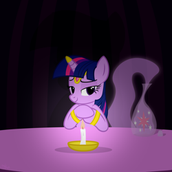 Size: 1400x1400 | Tagged: safe, artist:navitaserussirus, character:twilight sparkle, species:pony, species:unicorn, bedroom eyes, bottle, candle, female, genie, genie pony, mare, solo