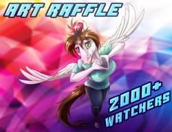 Size: 1280x985 | Tagged: safe, artist:sunny way, oc, oc only, oc:sunny way, species:anthro, species:pegasus, species:pony, species:unguligrade anthro, advertisement, art raffle, artraffle, digital art, happy, horse, lottery, love, smiling, solo, wings