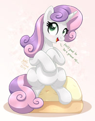 Size: 860x1100 | Tagged: safe, artist:joakaha, character:sweetie belle, species:pony, species:unicorn, episode:growing up is hard to do, g4, my little pony: friendship is magic, child bearing hips, dialogue, female, looking at you, older, older sweetie belle, solo, wide hips